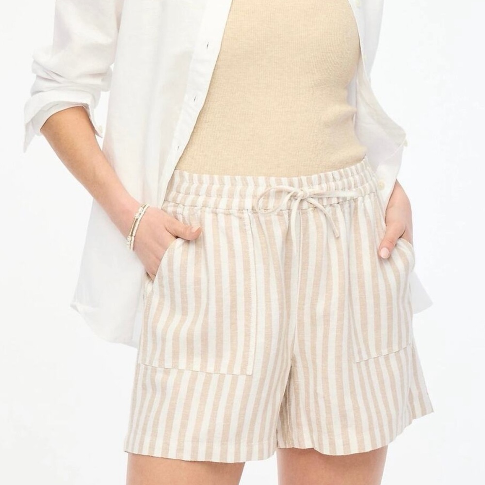 J. Crew Striped Linen-Blend Drawstring Shorts - Vintage Sandstone